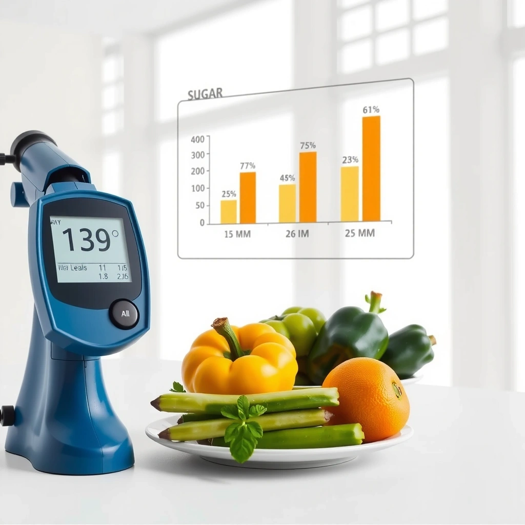 Clean medical laboratory with blood glucose testing equipment and scientific charts