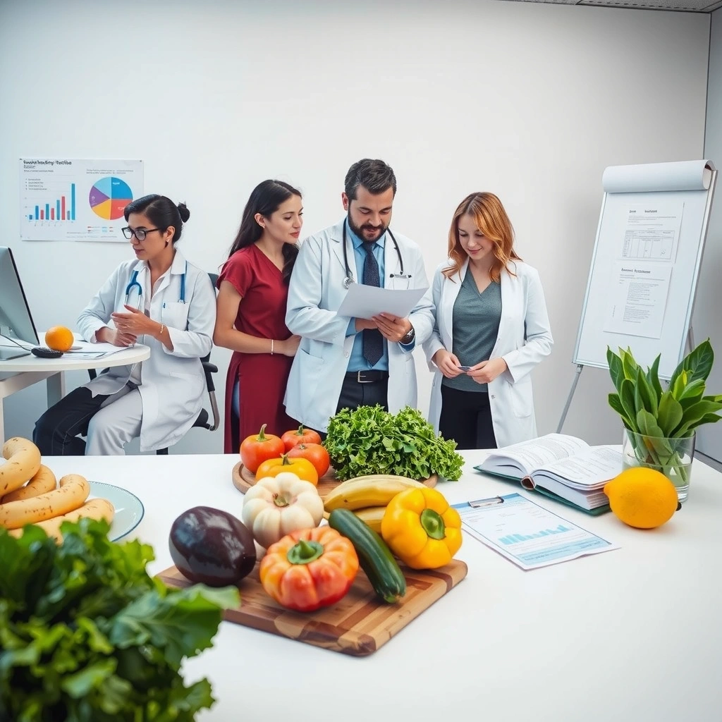 Professional healthcare team analyzing diabetes prevention research data